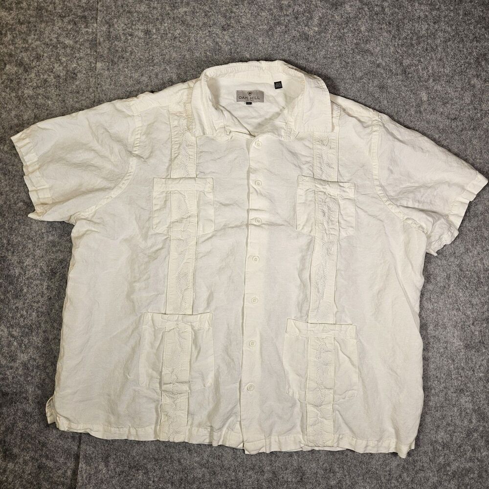 Oak Hill Mens Linen Blend Guayabera Button Up Big & Tall Short Sleeve Shirt 2XL